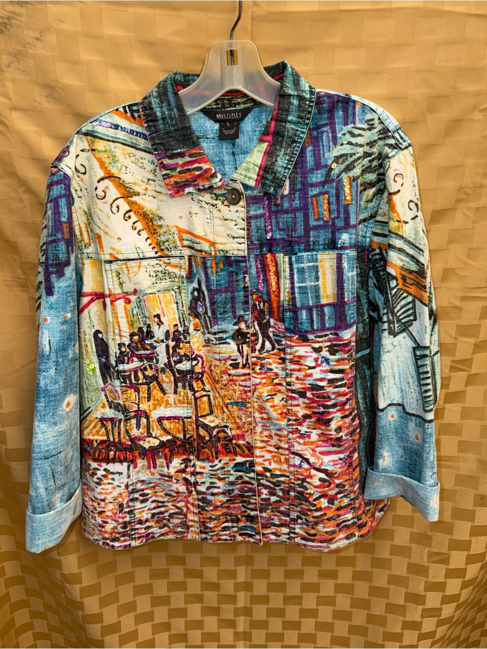 Multiples Multicolor Scenic Print Button-Front Jean Jacket